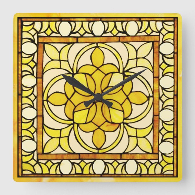 Horloge Carrée Verre Jaune (Recto)