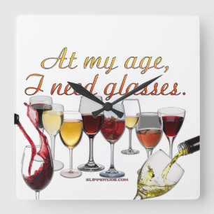 Horloge Carrée Verres à vin SlipperyJoe's jeu de mots coquin roug
