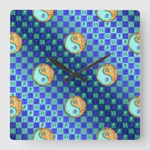 Horloge Carrée Verseau & Boeuf de Feu