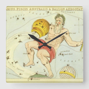 Horloge Carrée Verseau, Constellation Vintage, Miroir d'Urania