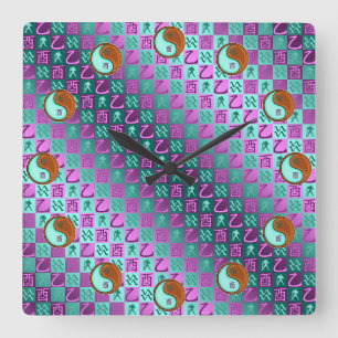Horloge Carrée Verseau & Coq de Bois