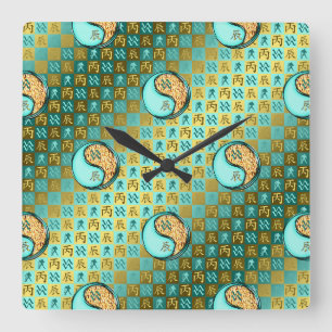 Horloge Carrée Verseau & Dragon de Feu