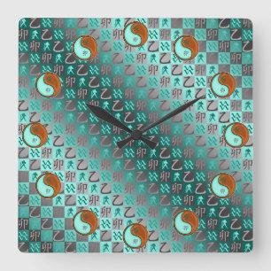 Horloge Carrée Verseau & Lapin de Bois