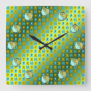 Horloge Carrée Verseau & Singe de métal