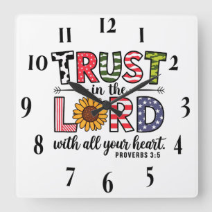 Horloge Carrée Verset biblique chrétienne inspirant