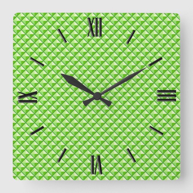 Horloge Carrée Vert citron vert, émail, grille clouée (Recto)