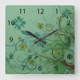 Horloge Carrée Vert de la mer Florale moderne
