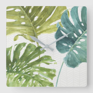Horloge Carrée Verts mixtes   Palmes tropicales