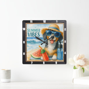 Horloge Carrée Vibes Beach Dog