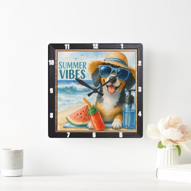 Horloge Carrée Vibes Beach Dog (Maison)
