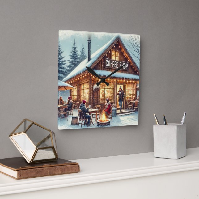 Horloge Carrée Vibes de café rétro (Bureau)