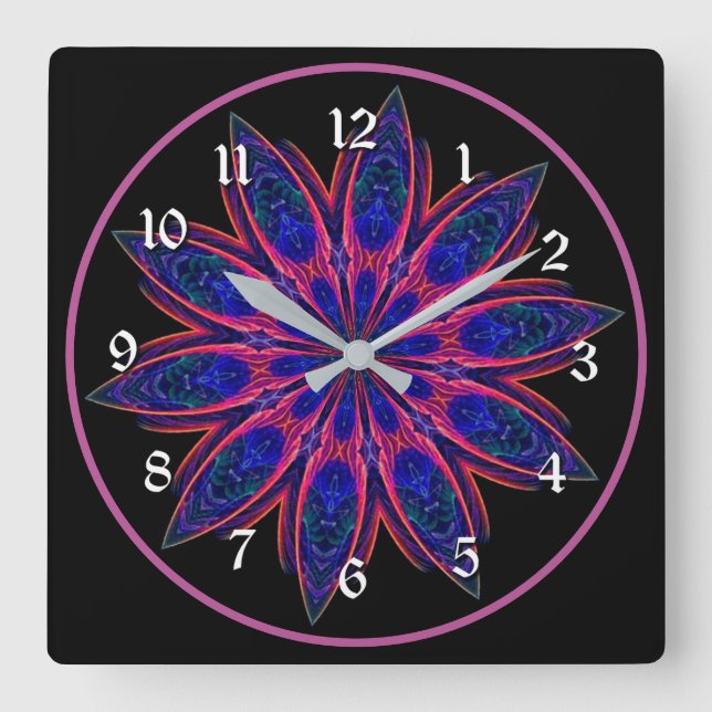 Horloge Carrée Vibrant Pink Lotus Petals Mandala Square (Recto)