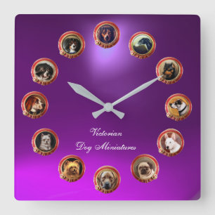 Horloge Carrée VICTORIAN ENAMELS MINIATURE PORTRAITS DE CHIEN Vio