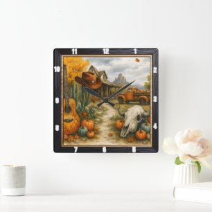 Horloge Carrée Vie de Ranch d'automne du désert