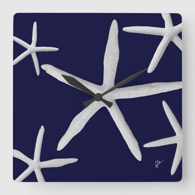 Horloge Carrée Vie marine côtière de poisson étoilé Marine Blue T (Recto)