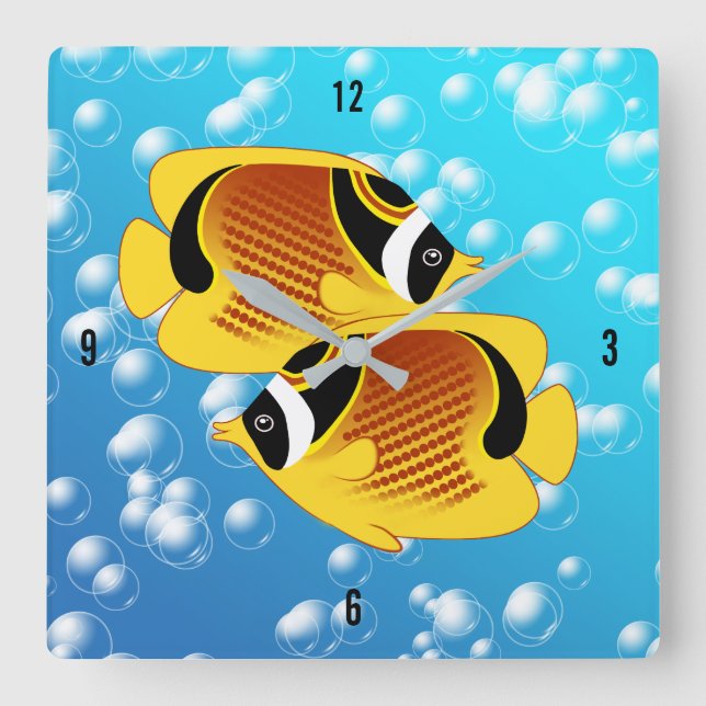Horloge Carrée Vie marine tropicale semi-lune de papillons Exotiq (Recto)