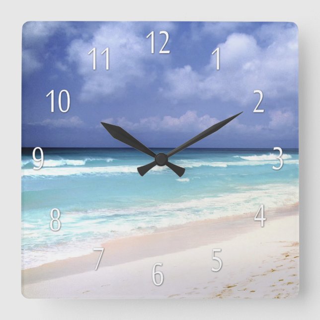 Horloge Carrée Vie sur la plage Vue océan (Recto)