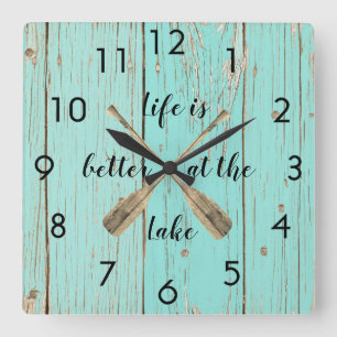 Horloge Carrée Vieille clôture Bleue Mieux Au Lac Oars