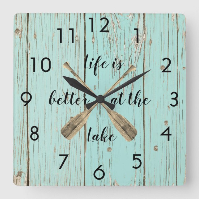 Horloge Carrée Vieille clôture Bleue Mieux Au Lac Oars (Recto)