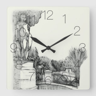 Horloge Carrée Vieille fontaine dans le parc avec garçon sculpteu