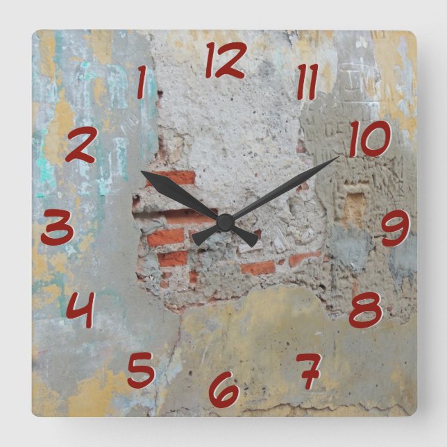Horloge Carrée Vieux mur de briques - Retourner le temps à l'arri (Recto)