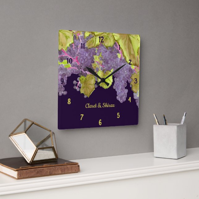 Horloge Carrée Vignoble viticole pourpre (Bureau)