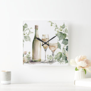Horloge Carrée Vin aquarelle