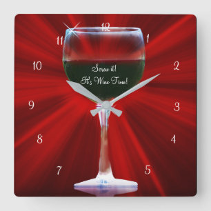 Horloge Carrée Vin Rouge Drôle Temps Vin