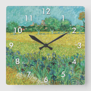 Horloge Carrée Vincent van Gogh - Champ avec Iris près d'Arles