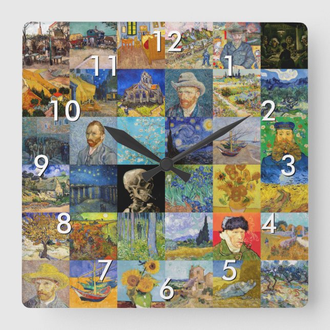 Horloge Carrée Vincent van Gogh - chefs-d'oeuvre Mosaic Patchwork (Recto)