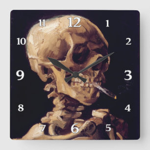 Horloge Carrée Vincent Van Gogh Crâne avec feu Cigarette