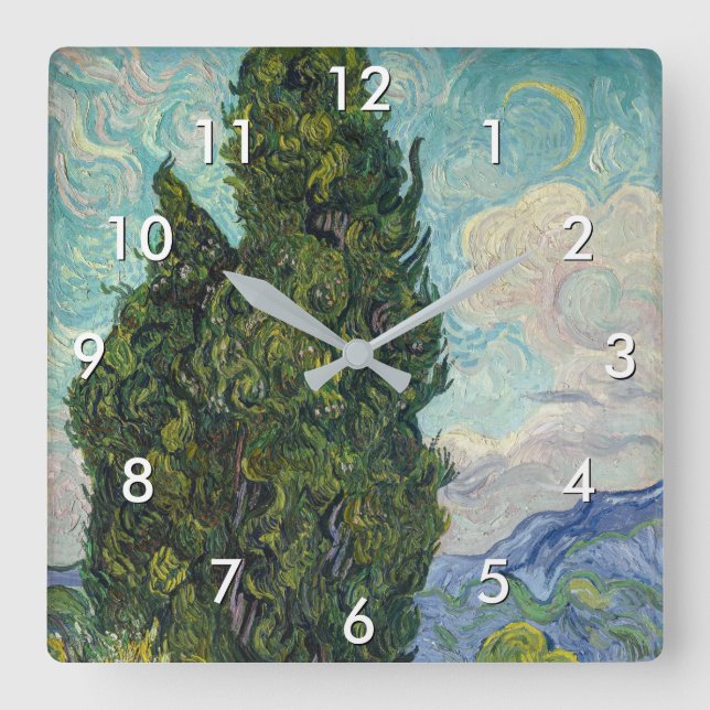Horloge Carrée Vincent van Gogh - Cyprès (Recto)