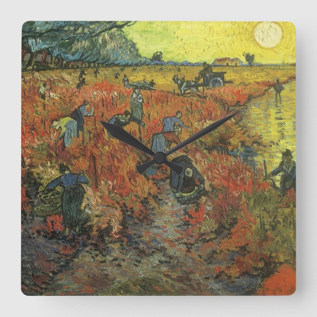 Horloge Carrée Vincent van Gogh - Le vignoble rouge (Recto)