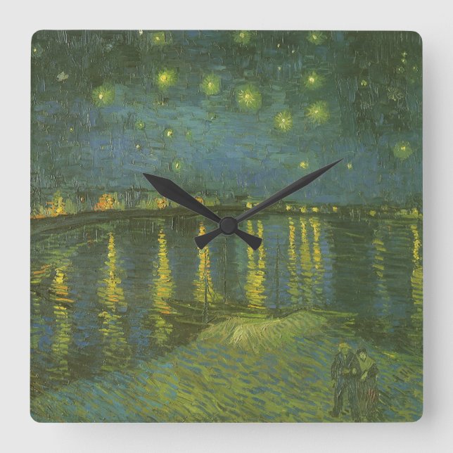 Horloge Carrée Vincent van Gogh - Nuit étoilée sur le Rhône (Recto)