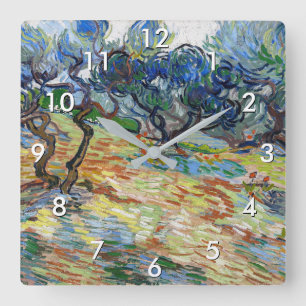 Horloge Carrée Vincent van Gogh - Oliviers : Ciel bleu brillant