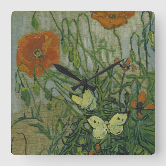 Horloge Carrée Vincent van Gogh - Papillons et papillons (Recto)