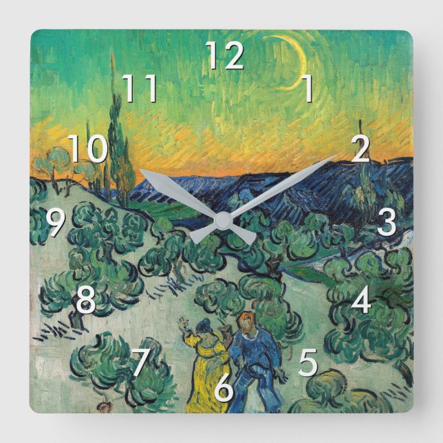 Horloge Carrée Vincent van Gogh - Paysage Lune avec couple (Recto)