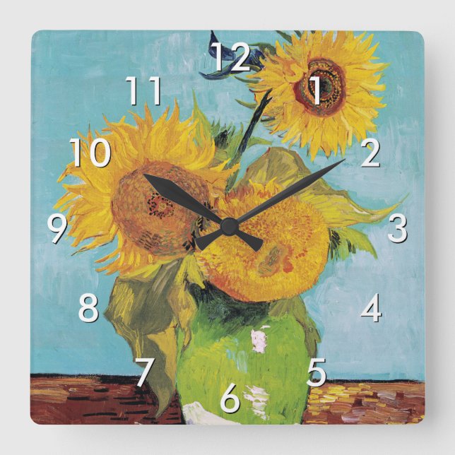 Horloge Carrée Vincent Van Gogh - Trois tournesols dans un vase (Recto)