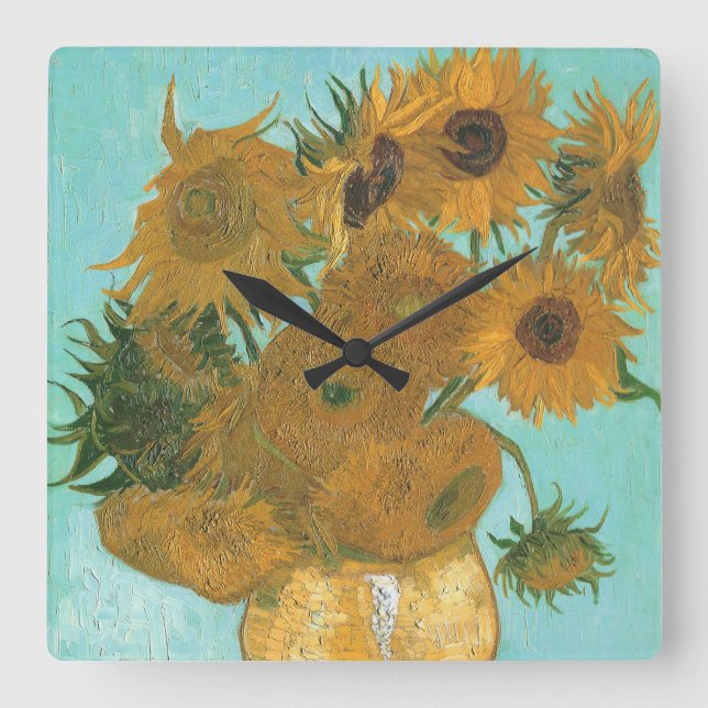 Horloge Carrée Vincent van Gogh - Vase avec douze tournesols (Recto)