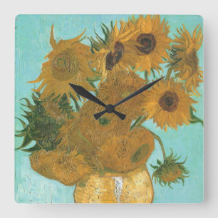 Horloge Carrée Vincent van Gogh - Vase avec douze tournesols