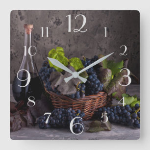 Horloge Carrée Vins et raisins Vie morte