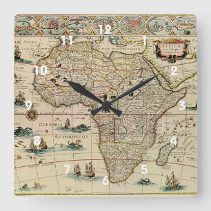 Horloge Carrée Vintage 1660's Africa Map by Willem Janszoon Blaeu