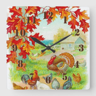 Horloge Carrée Vintage and Rustic Autumn