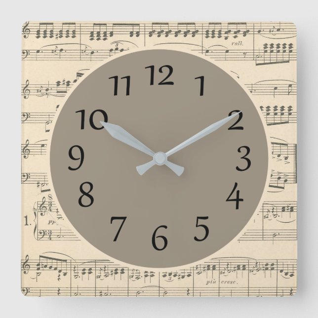 Horloge Carrée Vintage Antique Sheet Music Wall Clock w/ Numbers (Recto)