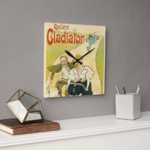 Horloge Carrée Vintage Art Nouveau, Bicyclettes Gladiator Cycles