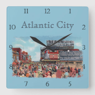 Horloge Carrée Vintage Atlantic City Steel Pier Carré personnalis