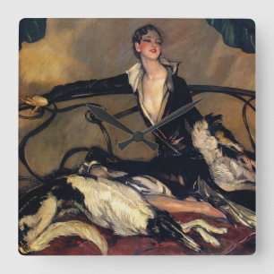 Horloge Carrée Vintage Borzoi And Woman Clock