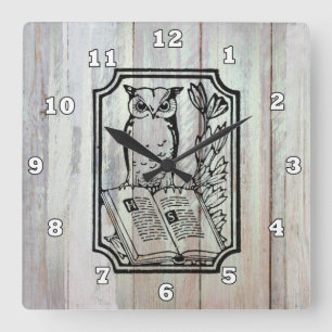 Horloge Carrée Vintage Country owl book lovers clock