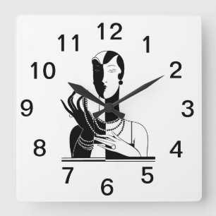Horloge Carrée Vintage Dame Art Déco Avec Des Perles Transp Black