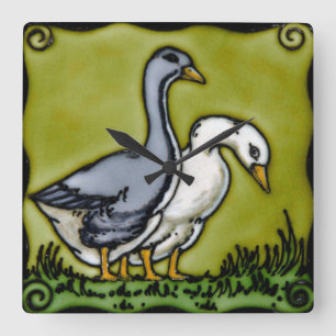 Horloge Carrée Vintage deux canards
